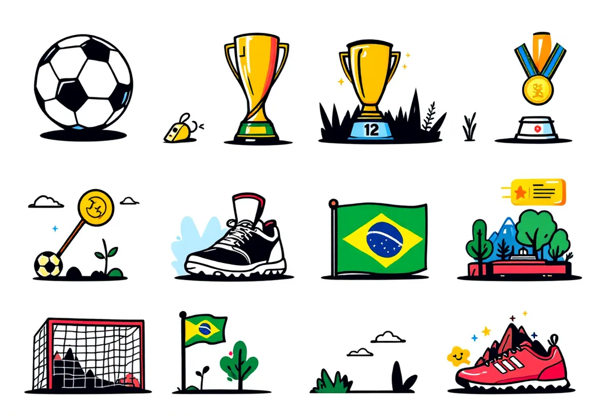 Cartela de tatuagens temporárias Copa do Mundo — Modelo 1 (Adulto). Inclui bola, troféu, medalha, chuteira