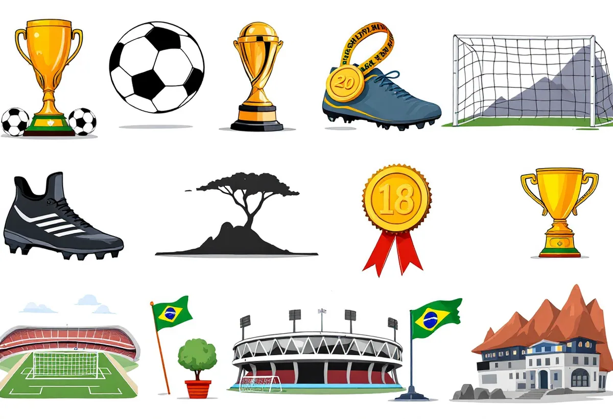 Cartela de tatuagens temporárias Copa do Mundo — Modelo 2 (Adulto). Inclui troféu, bola, chuteira, medalha