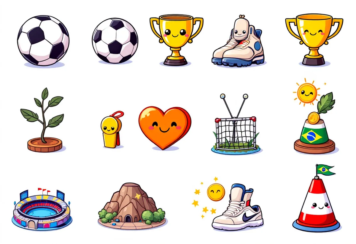 Cartela de tatuagens temporárias Copa do Mundo — Modelo 1 (Infantil). Inclui bola, taça, troféu, chuteira