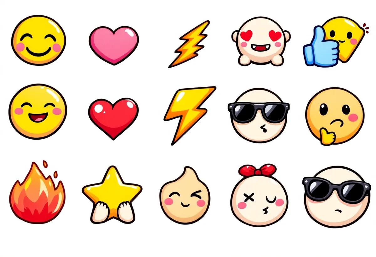 Cartela de tatuagens temporárias Emojis — Modelo 1 (Infantil). Inclui emoji, carinha, sorriso, coração