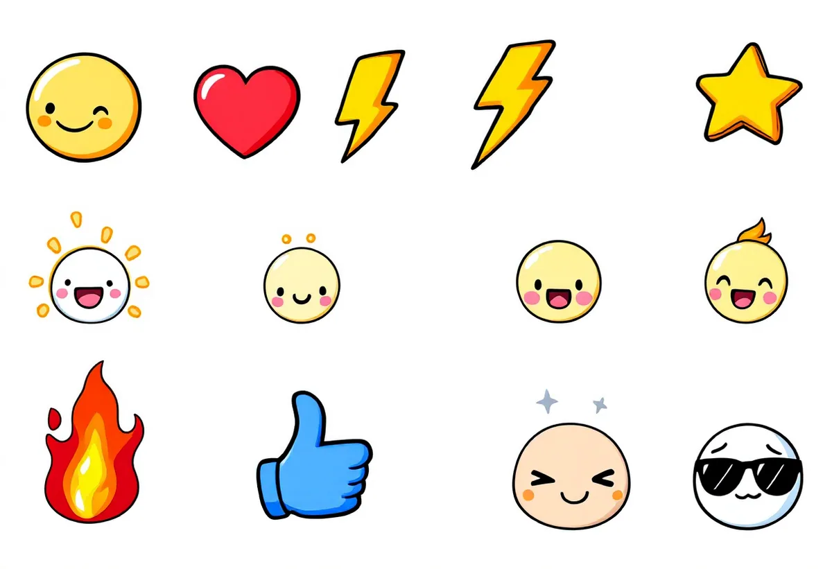 Cartela de tatuagens temporárias Emojis — Modelo 2 (Infantil). Inclui emoji, carinha, sorriso, coração