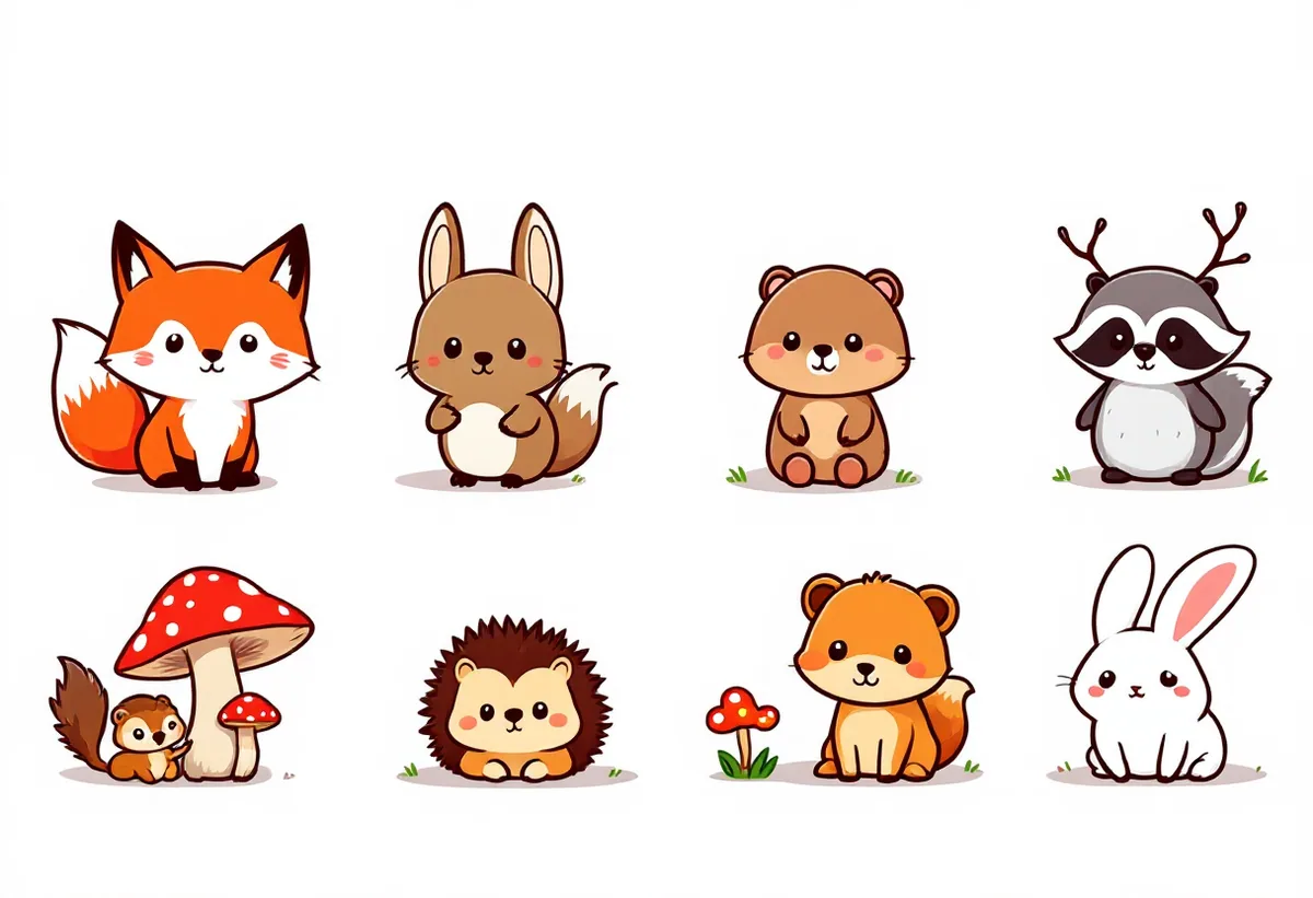 Cartela de tatuagens temporárias Bichos da Floresta — Modelo 2 (Infantil). Inclui raposa, coelho, ursinho, castor