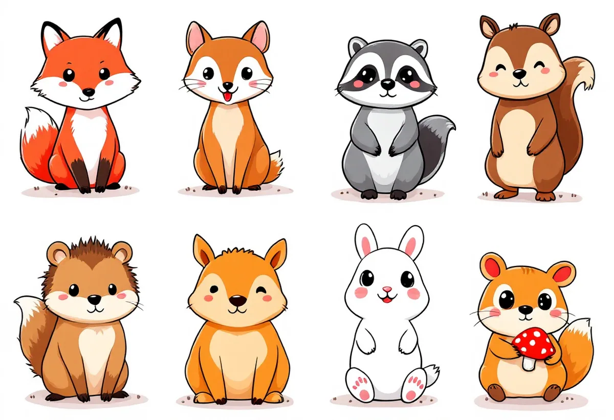 Cartela de tatuagens temporárias Bichos da Floresta — Modelo 3 (Infantil). Inclui raposa, guaxinim, esquilo, coelho