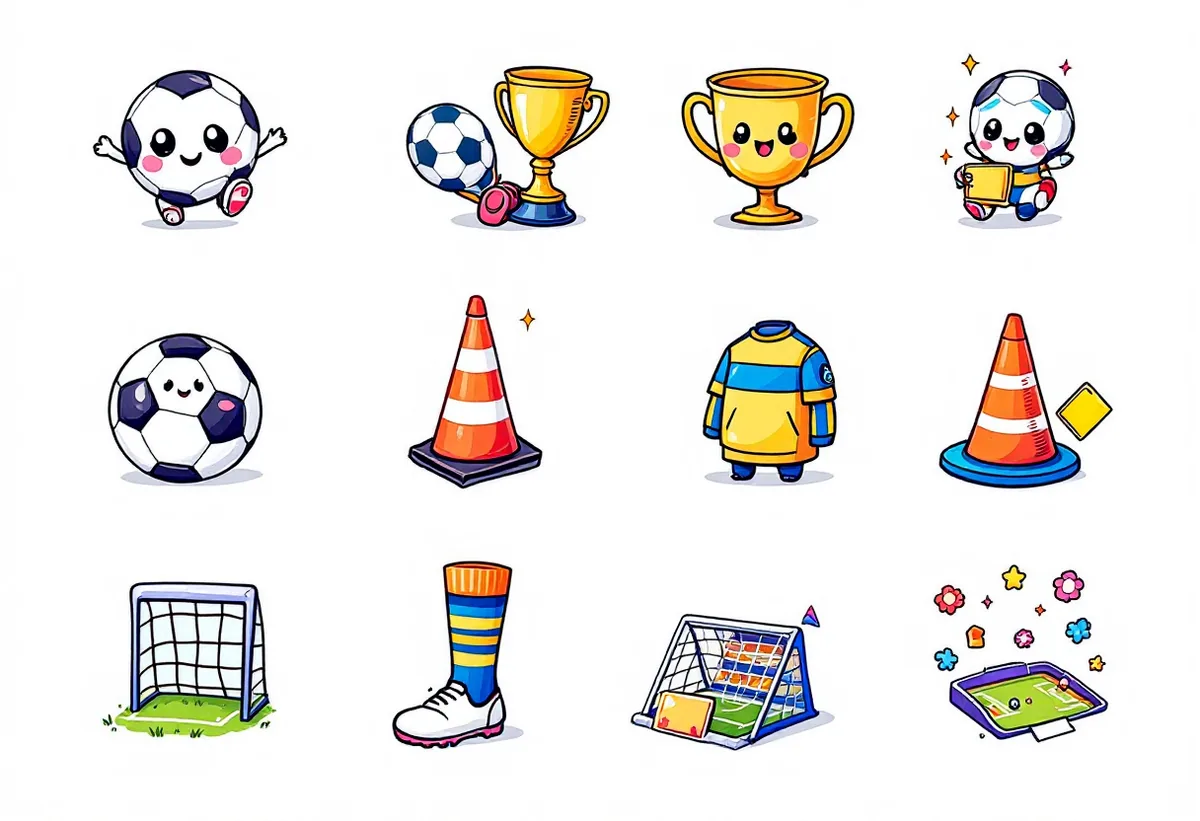 Cartela de tatuagens temporárias Futebol — Modelo 2 (Infantil). Inclui bola, troféu, camisa, cone