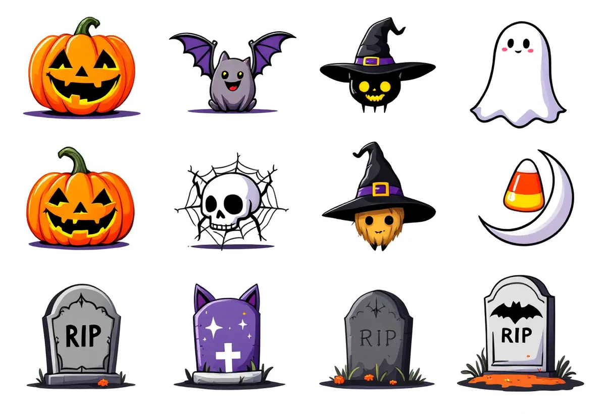 Cartela de tatuagens temporárias Halloween — Modelo 2 (Adulto). Inclui abóbora, morcego, chapéu de bruxa, bruxa