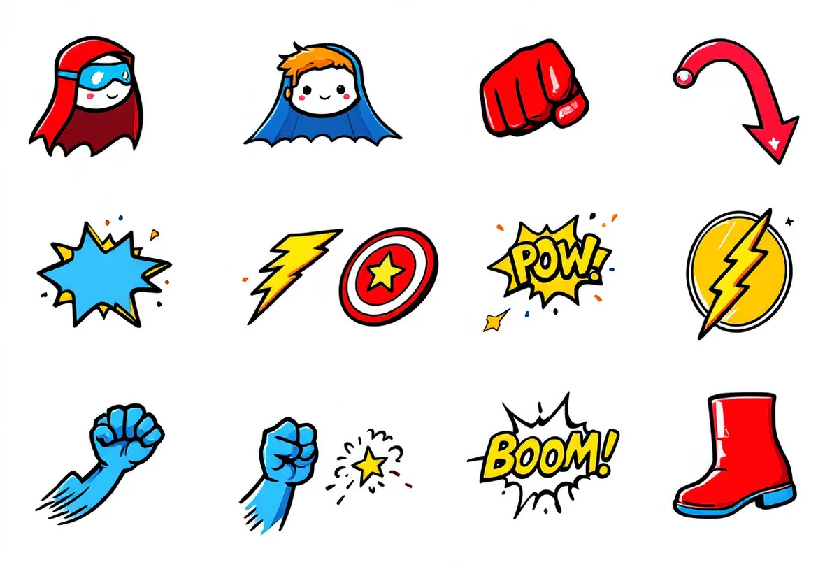 Cartela de tatuagens temporárias Super-heróis — Modelo 1 (Infantil). Inclui super-herói, herói, máscara, capa