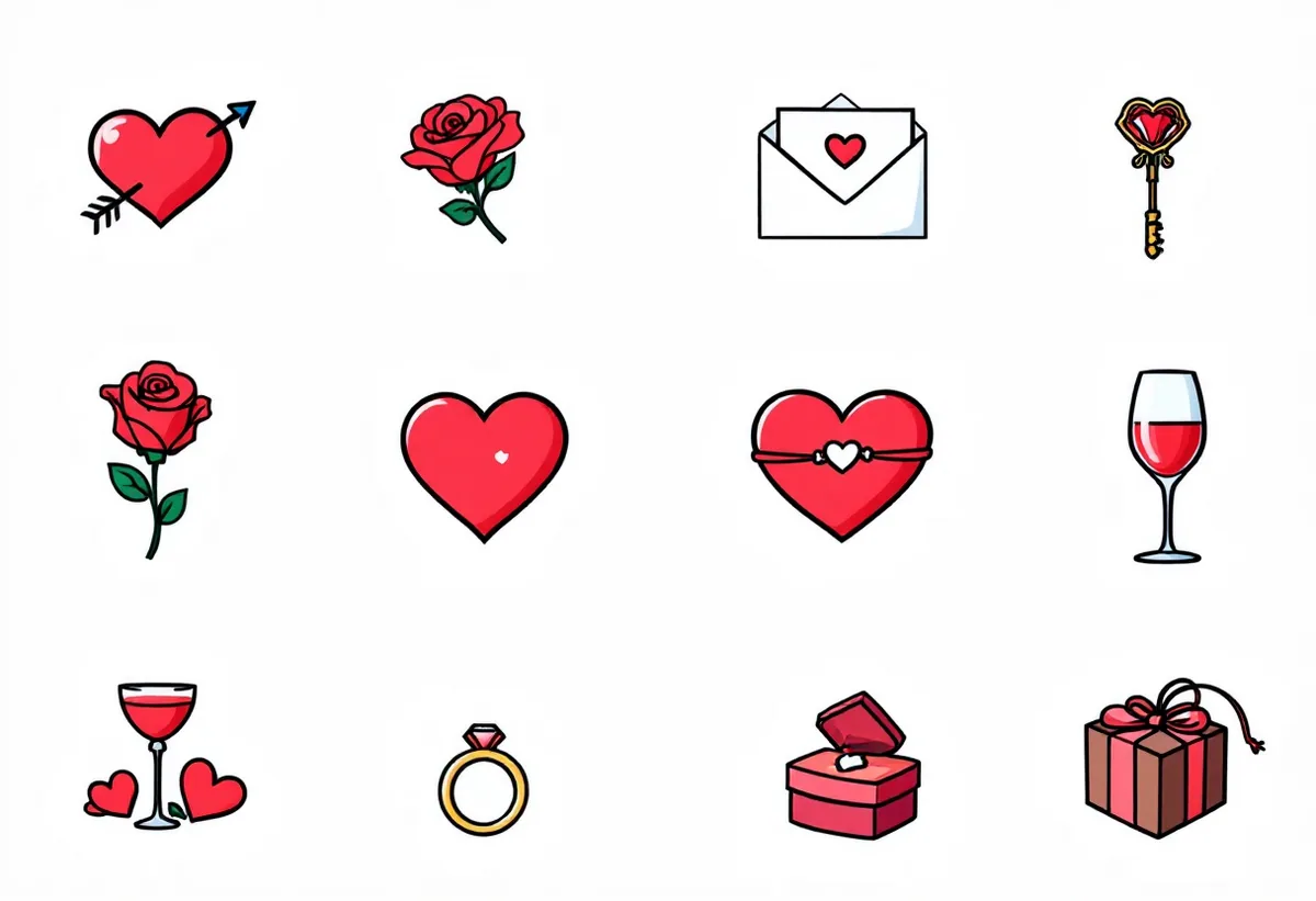 Cartela de tatuagens temporárias Dia dos Namorados — Modelo 2 (Adulto). Inclui coração, flecha, rosa, carta