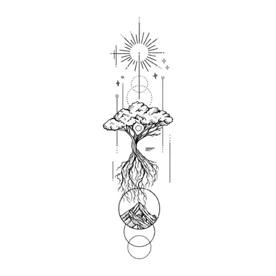 Árvore com raízes e ornamento