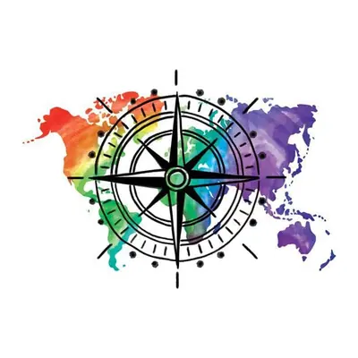 Bússola e mapa em aquarela