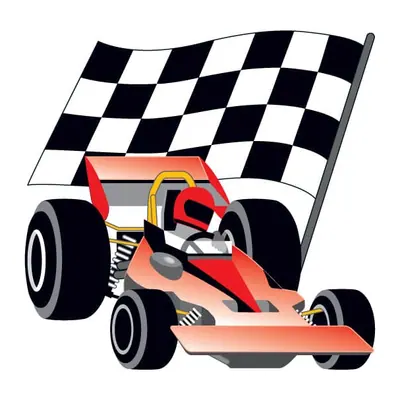 Carro de corrida com bandeira quadriculada