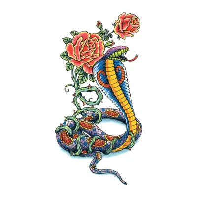 Cobra naja com rosas