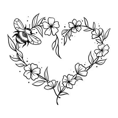 Coração de flores com abelha