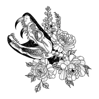 Crânio de cobra com flores