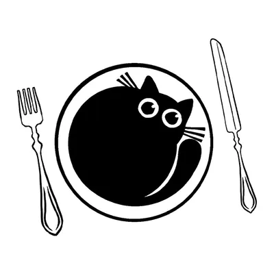 Gato no prato com talheres