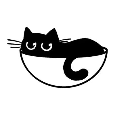 Gato preto na tigela