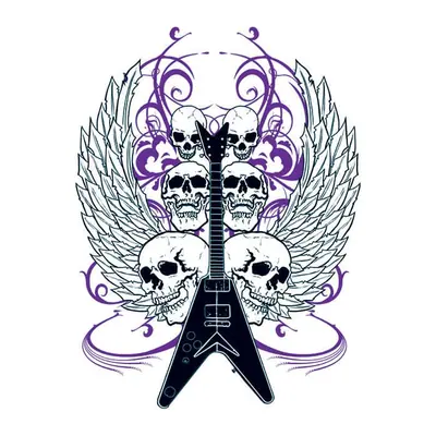 Guitarra com caveiras e asas