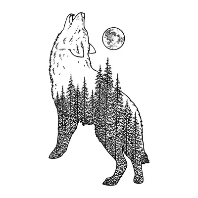 Lobo uivando com floresta