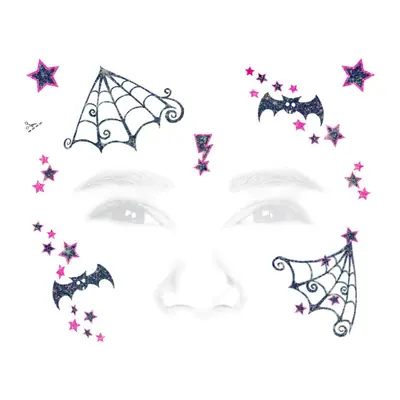 Maquiagem de Halloween com teias e morcegos