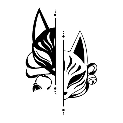 Máscara de raposa kitsune dividida