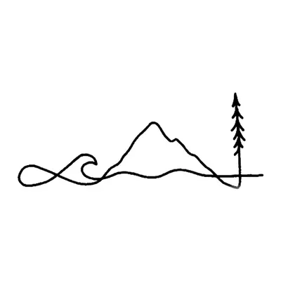 Montanha com onda e pinheiro em linha