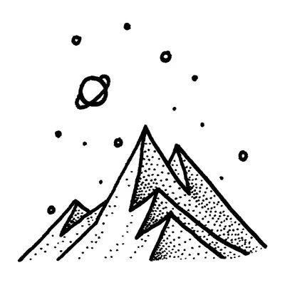 Montanhas com planeta e estrelas