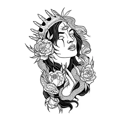 Mulher com cobra e flores