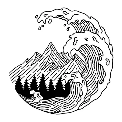 Onda com montanhas e floresta