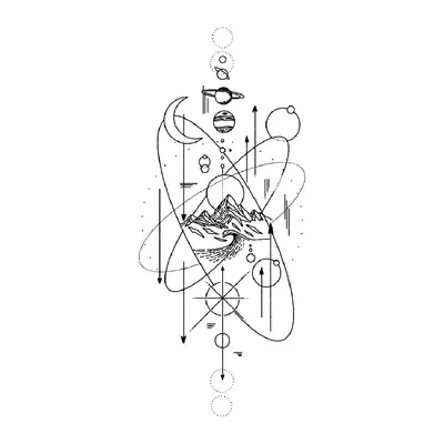 Ornamento vertical com montanhas e planetas