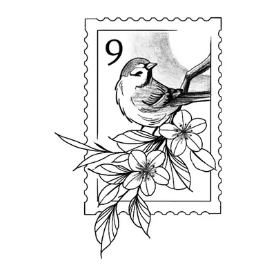 Pássaro em selo com flores