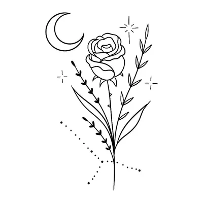 Rosa com lua e estrelas