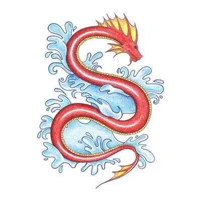 Serpente-dragão vermelha nas ondas
