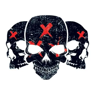 Três caveiras com X nos olhos