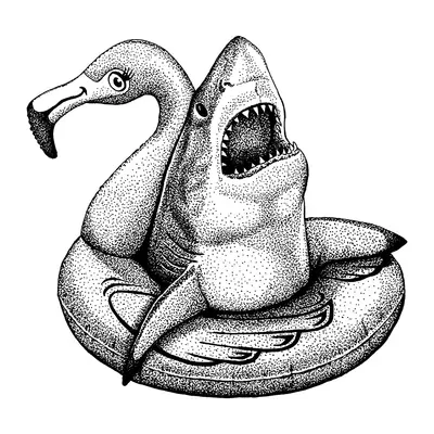 Tubarão com boia de flamingo