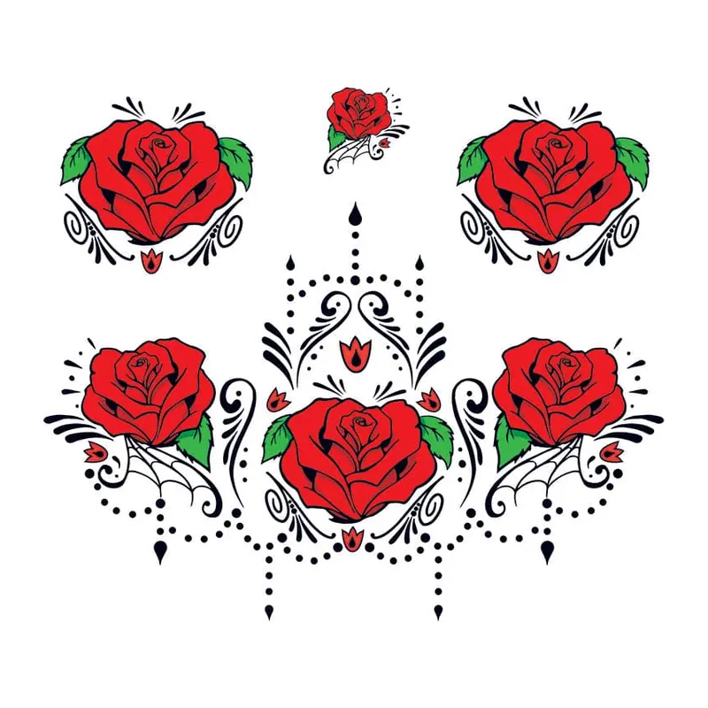 Tatuagem temporária Efeitos e Fantasia — Acessório de caveira mexicana com rosas. Inclui rosas