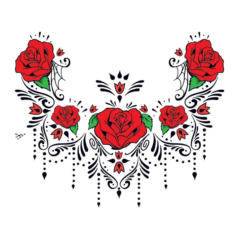 Tatuagem temporária Efeitos e Fantasia — Acessório de peito com rosas. Inclui rosas