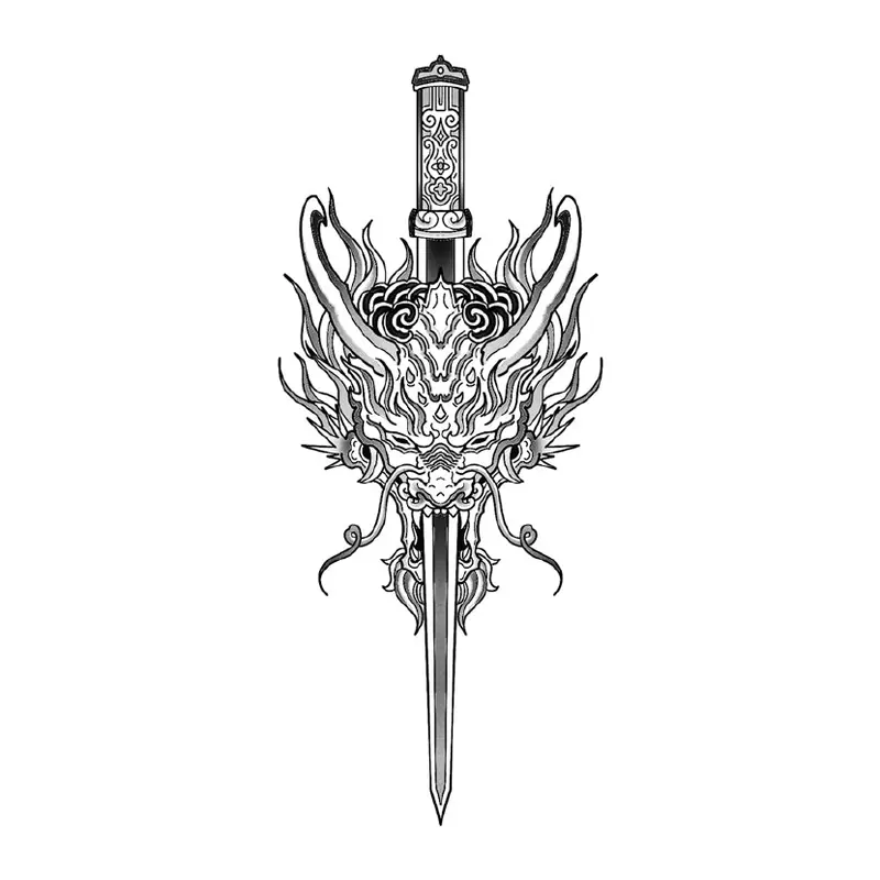 Tatuagem temporária Espadas e Armas — Adaga com cabeça de dragão. Inclui adaga, dragão