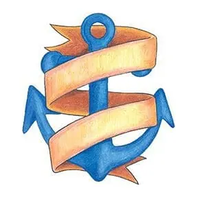 Tatuagem temporária Mar e Animais Marinhos — Âncora azul com faixa. Inclui âncora