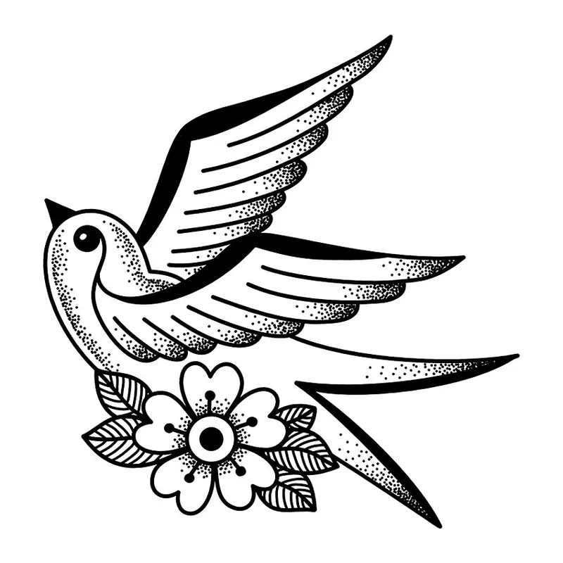 Tatuagem temporária Pássaros — Andorinha com flor. Inclui andorinha, flor