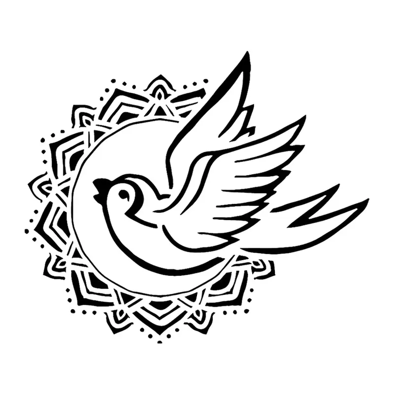 Tatuagem temporária Pássaros — Andorinha com mandala. Inclui andorinha, mandala