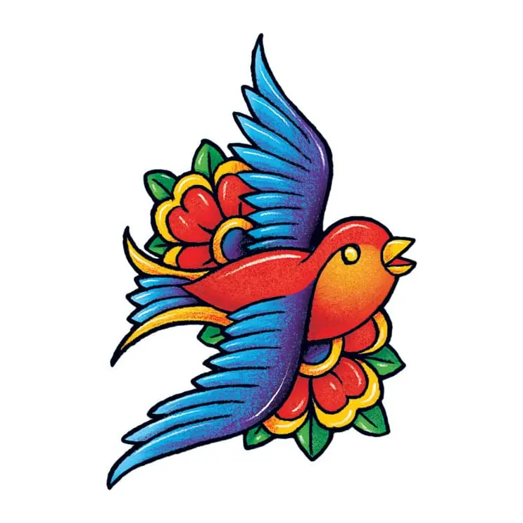 Tatuagem temporária Pássaros — Andorinha vintage. Inclui andorinha