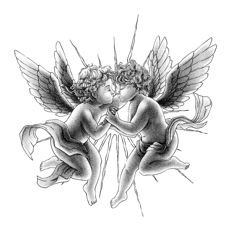 Tatuagem temporária Espiritual e Religioso — Anjos se beijando. Inclui anjos