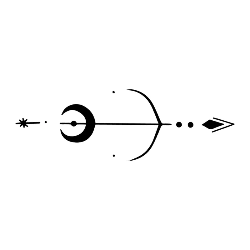 Tatuagem temporária Símbolos — Arco e flecha com lua. Inclui arco, lua