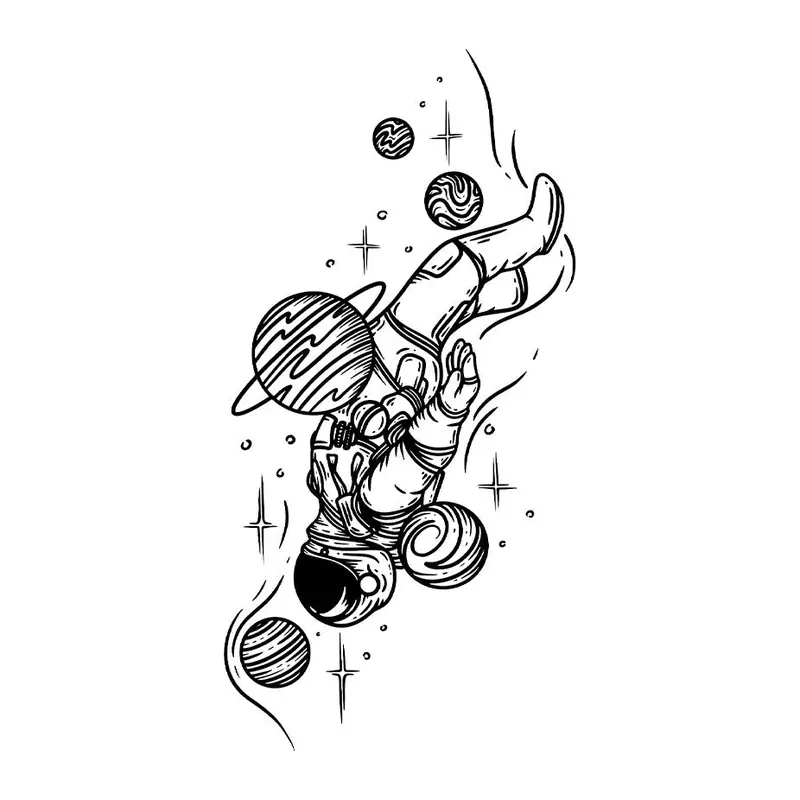 Tatuagem temporária Planetas e Espaço — Astronauta com planetas. Inclui astronauta, planetas