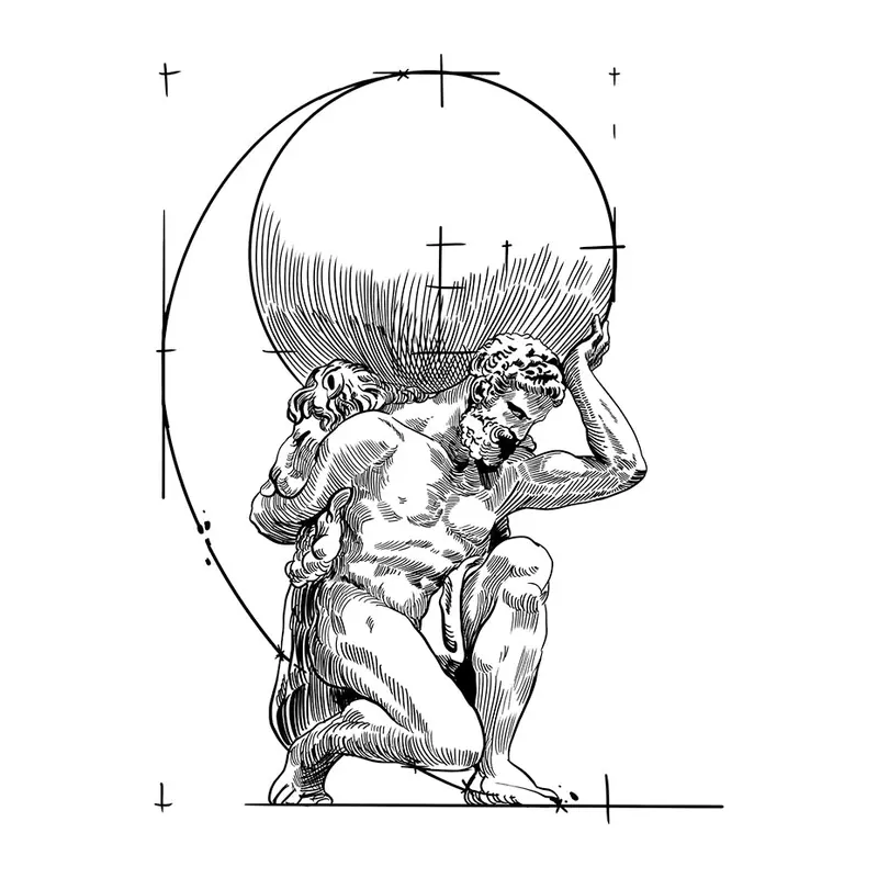 Tatuagem temporária Rostos e Figuras — Atlas carregando o mundo. Inclui atlas, globo