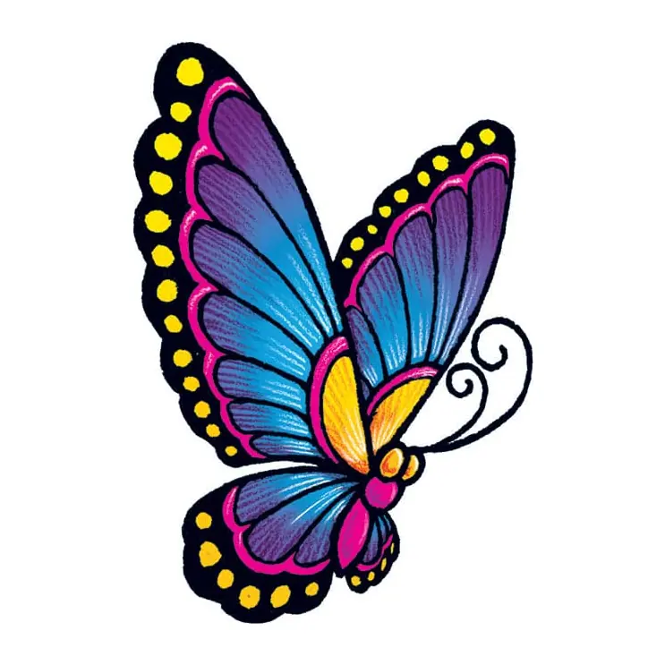 Tatuagem temporária Borboletas e Insetos — Borboleta azul vintage. Inclui borboleta