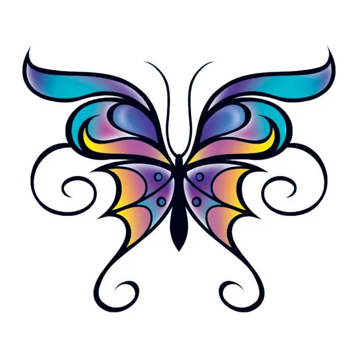 Tatuagem temporária Borboletas e Insetos — Borboleta colorida com espirais. Inclui borboleta