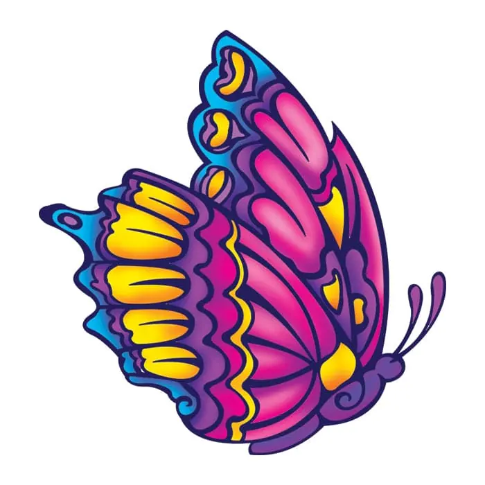 Tatuagem temporária Borboletas e Insetos — Borboleta colorida de perfil. Inclui borboleta
