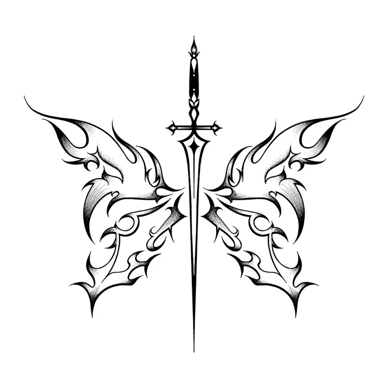 Tatuagem temporária Borboletas e Insetos — Borboleta com espada. Inclui borboleta, espada