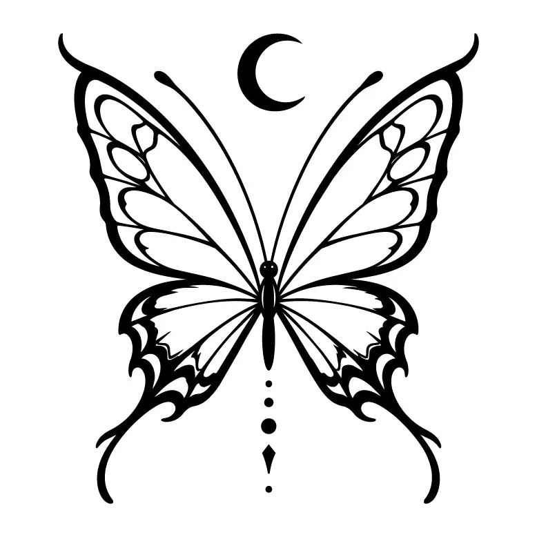 Tatuagem temporária Borboletas e Insetos — Borboleta com lua. Inclui borboleta, lua