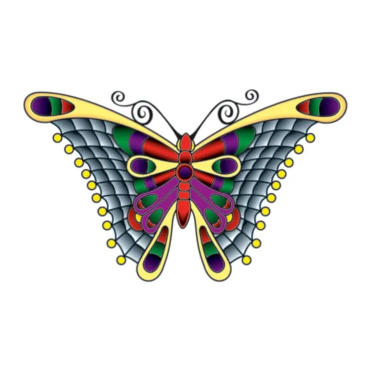 Tatuagem temporária Borboletas e Insetos — Borboleta de asas coloridas. Inclui borboleta